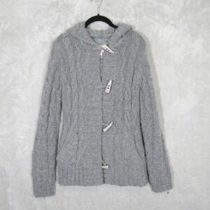 Kenji Handknit Cable Knit Toggle M Hooded Cardigan Sweater Wool Alpaca Womens